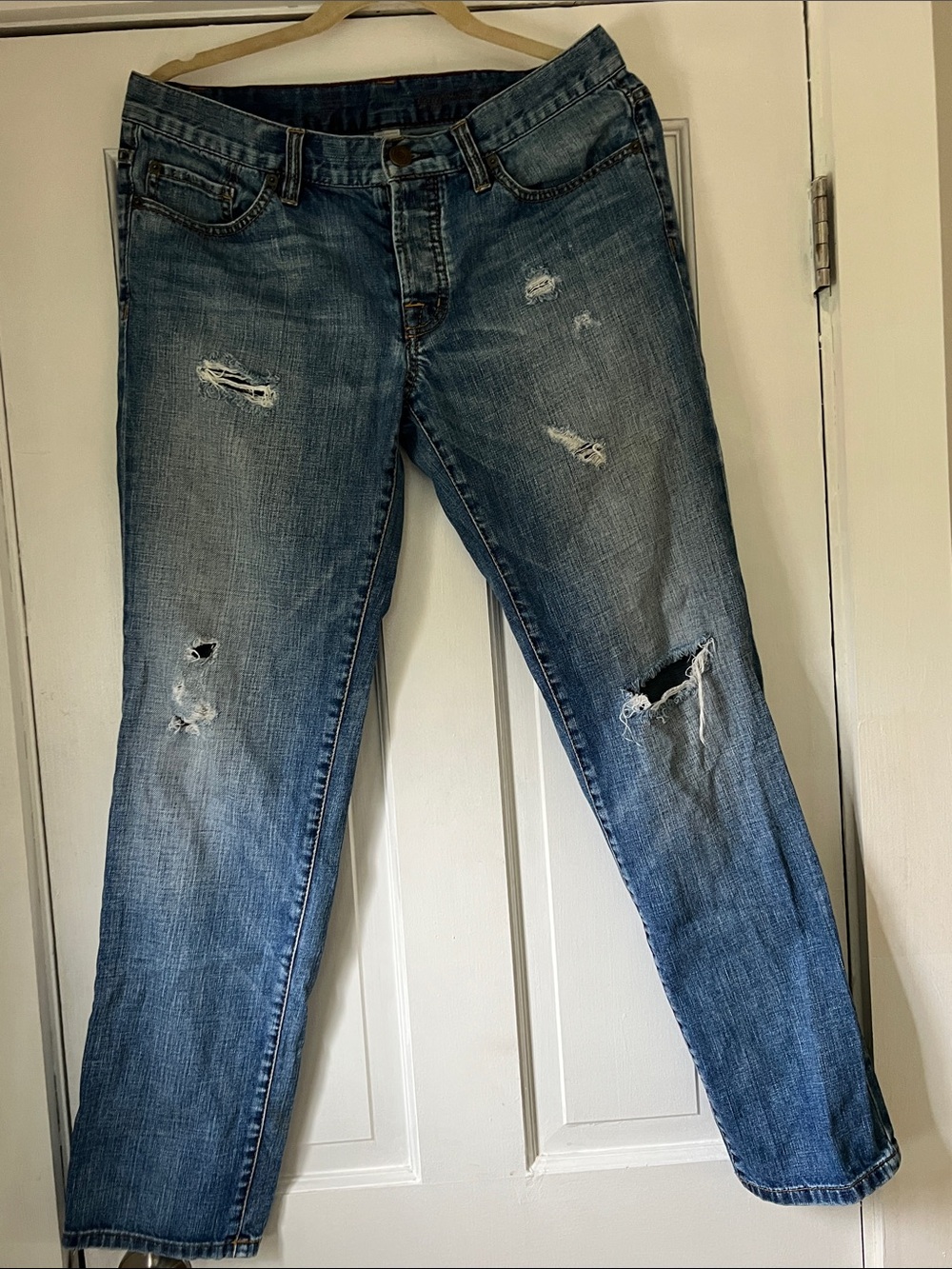 LOFT Distressed Boyfriend Jeans in Medium Blue